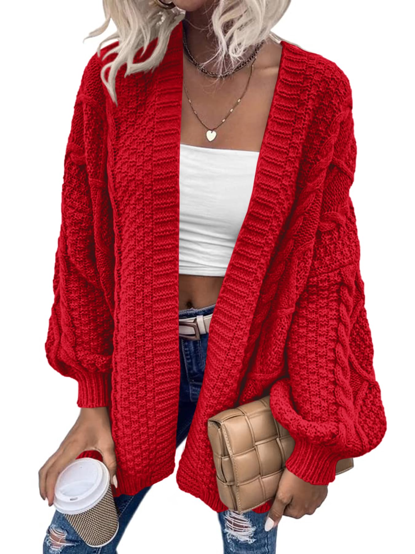 Dyexces Womens Oversized Cardigan Sweaters Open Front Cable Knit